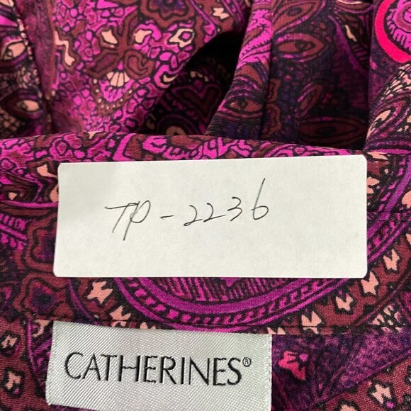 Catherines Top Blouse 4X Paisley Tab Sleeve Polyester Spandex TP-2236 - Picture 2 of 9